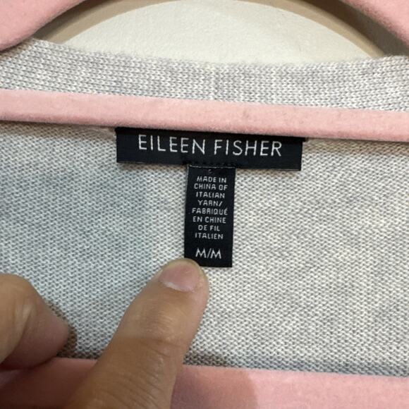 Eileen Fisher Merino Wool V-Neck Long Cardigan Pearl Sz M - Picture 2 of 15